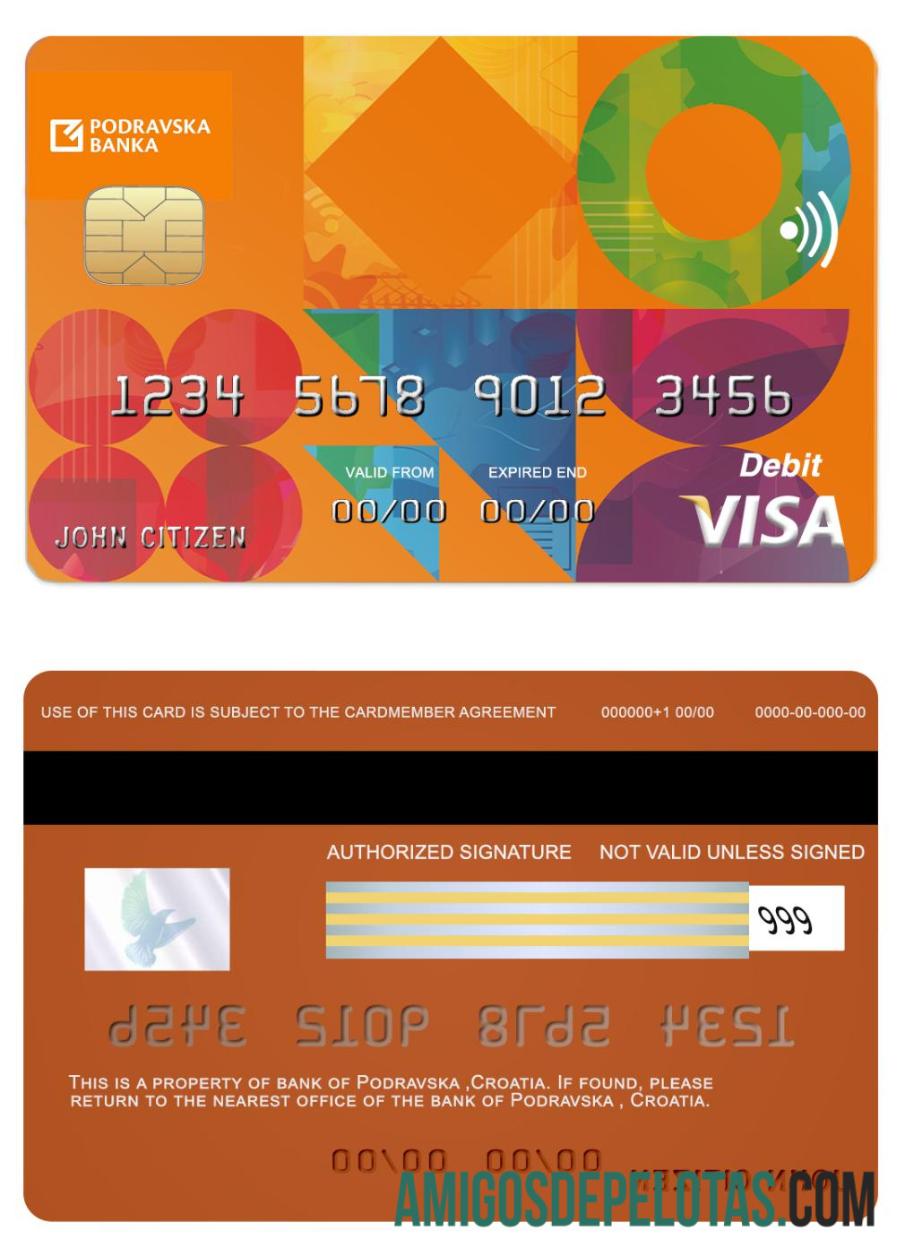 Cartão Visa do Banco Croácia Podravska baixar para verificação